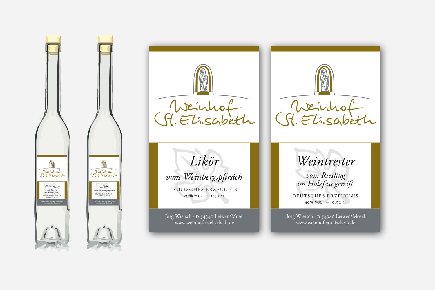 Weingut Weinhof St. Elisabeth Leiwen / Mosel Liköretiketten Weinbrandetiketten